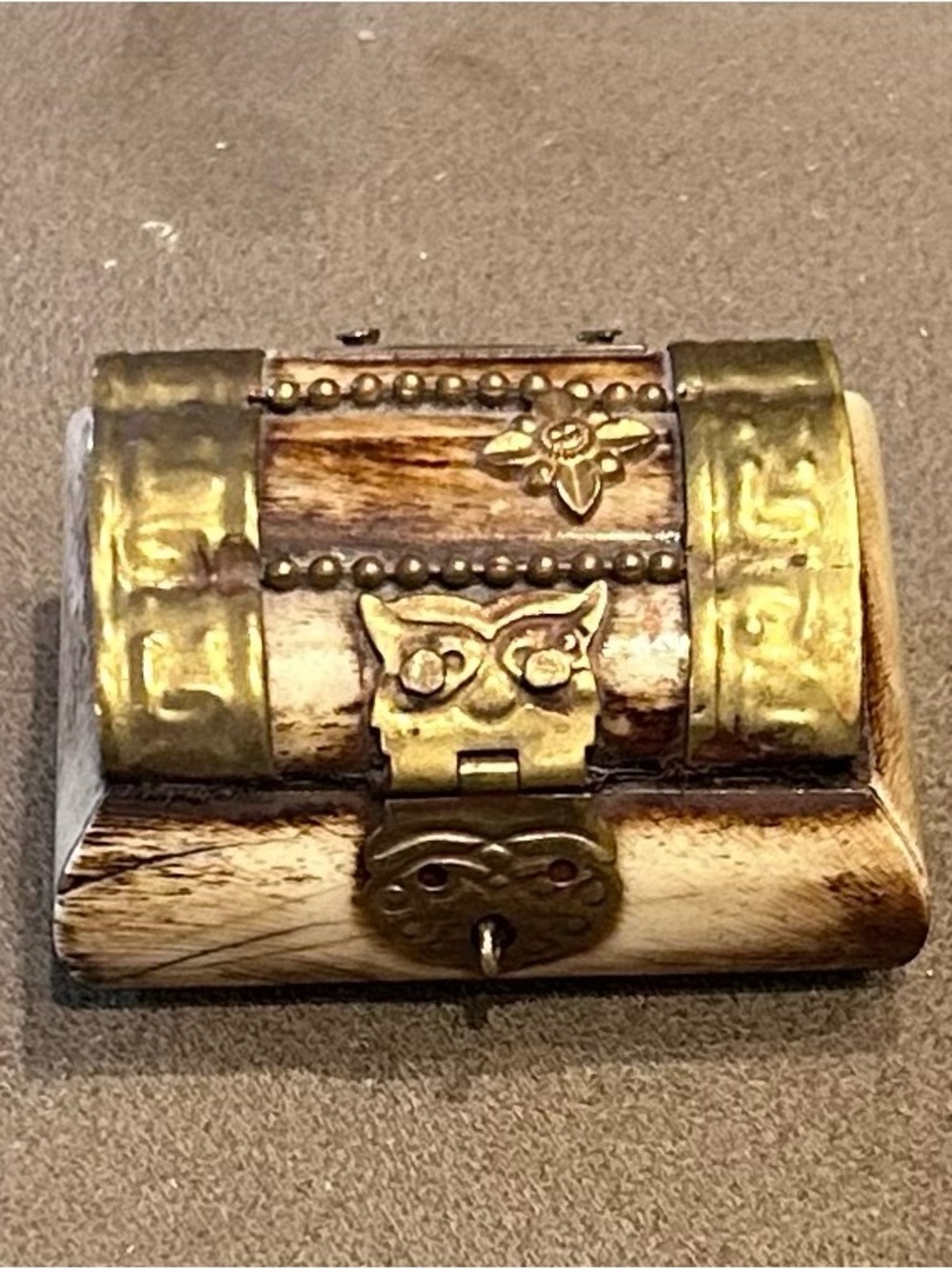 Vintage Carved Bone Trinket Chest with Brass Accents for Rings.